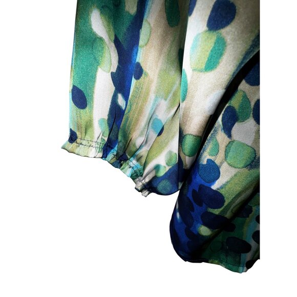 Roz & Ali Plus Size 1X Blouse Green & Blue Satin Top Boho‎ Art Chic Casual Cute - Picture 3 of 8
